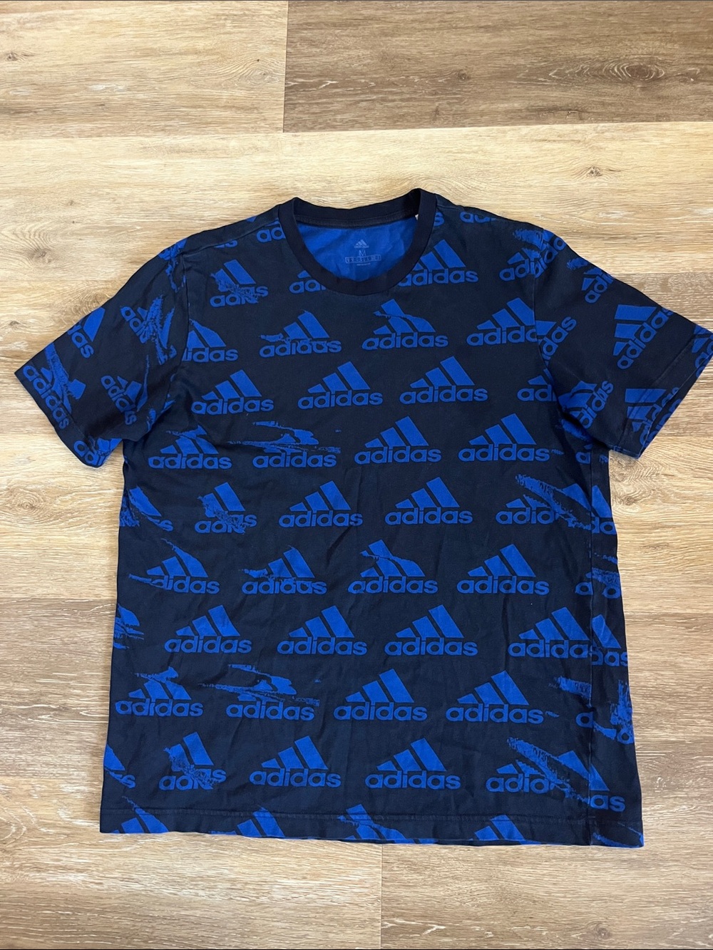 Adidas Blue Logo All Over Print T-Shirt Size M